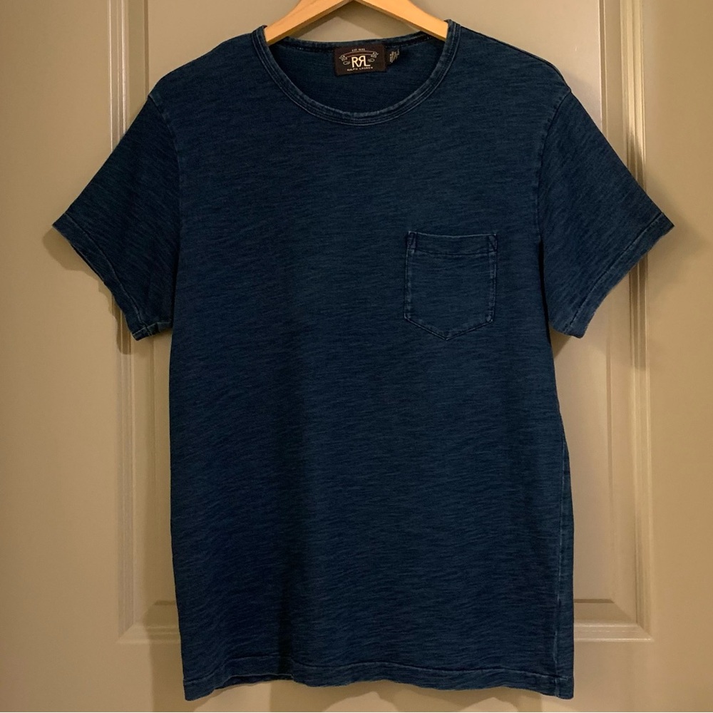 Double RRL Ralph Lauren Men Short Sleeve Crew Neck T-Shirt Blue Size L - Picture 8 of 8